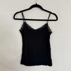 Ann Taylor LOFT Black Lace Trim Camisole Tank Top Small Adjustable Straps